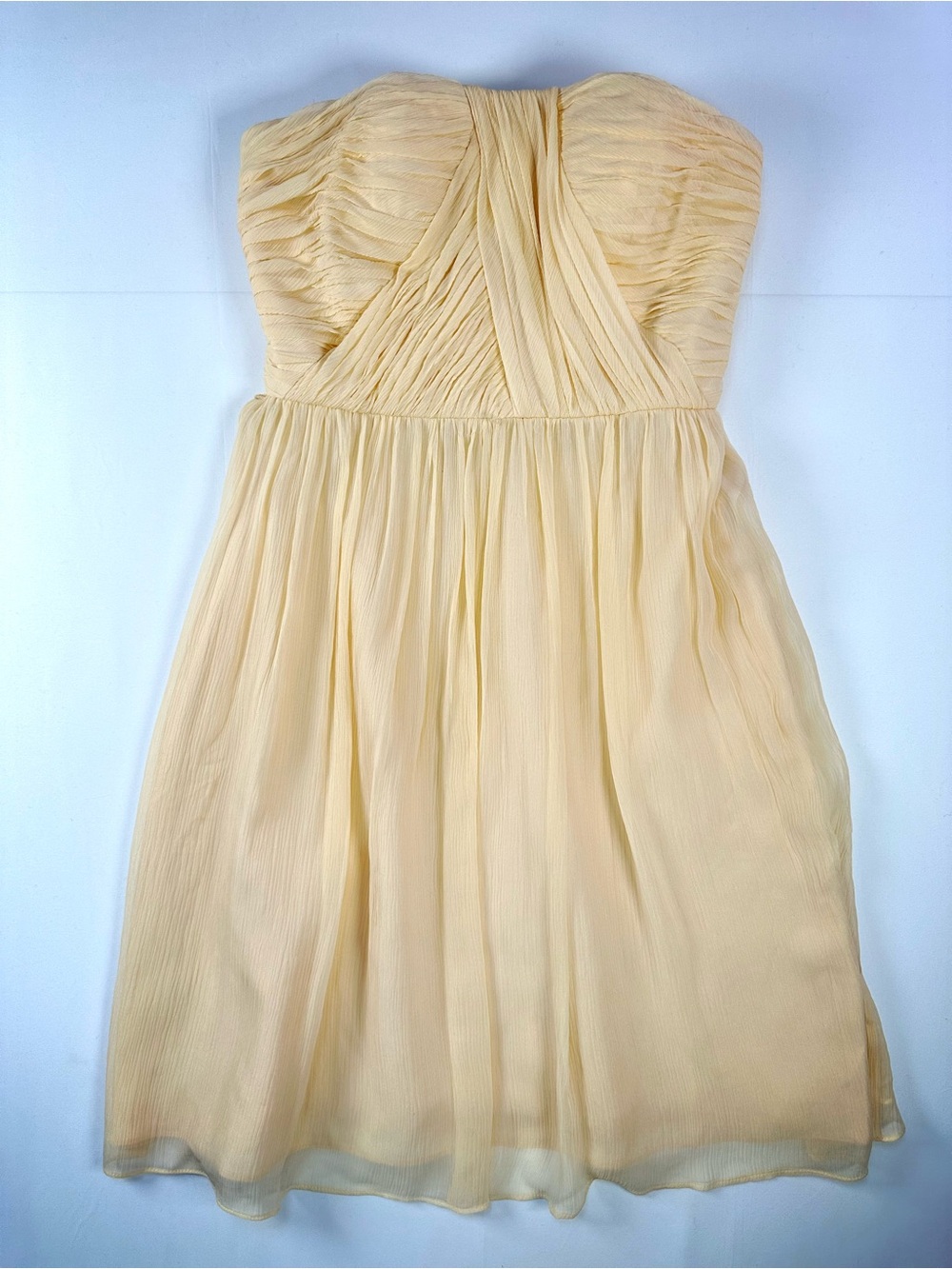 Donna Morgan Strapless 100% Silk Dress Pleated Pale Yellow Mini 6 Wedding Guest